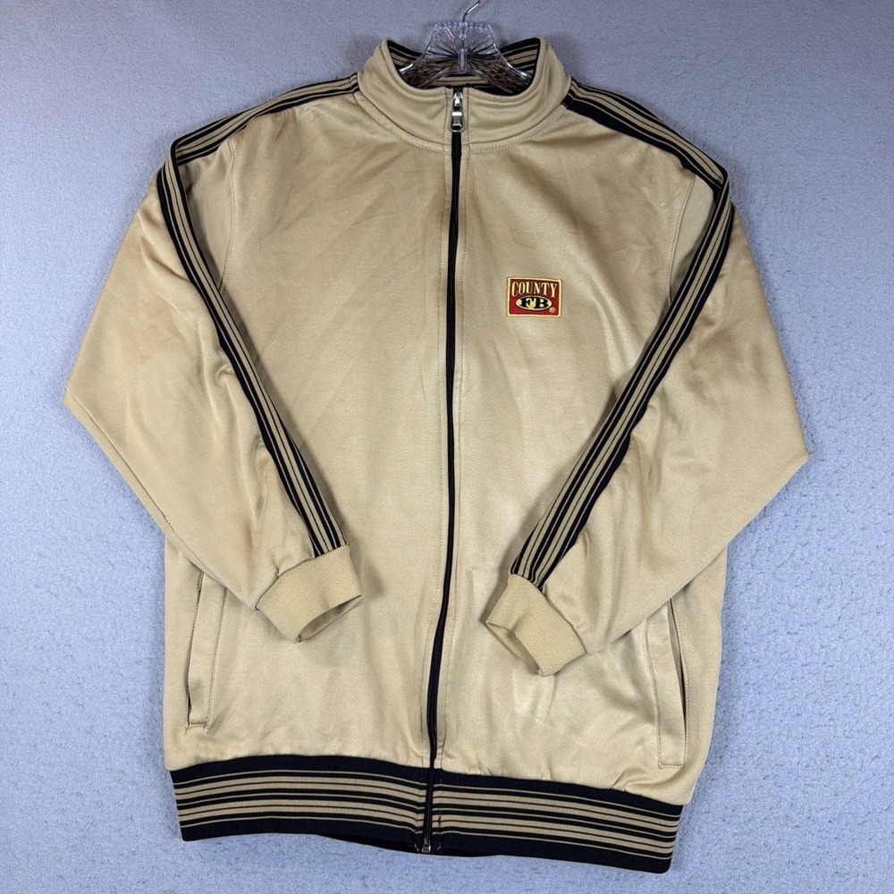 FB County Tracksuit Jacket Men Medium Tan/ Black Real OG Made USA 90s Streetwear